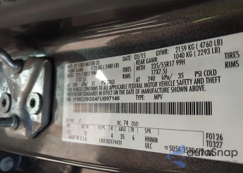 2015 Ford Escape Se z USA, uszkodzony, nr VIN 1FMCU9GX4FUB97146